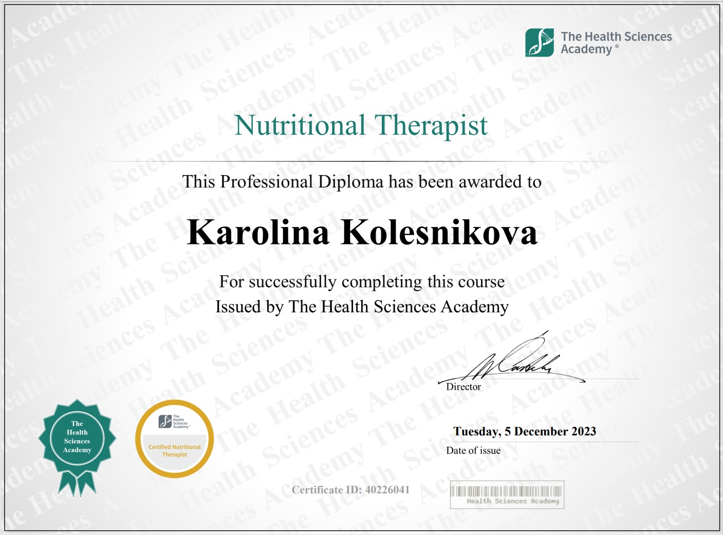 Certificate Health Science Academy